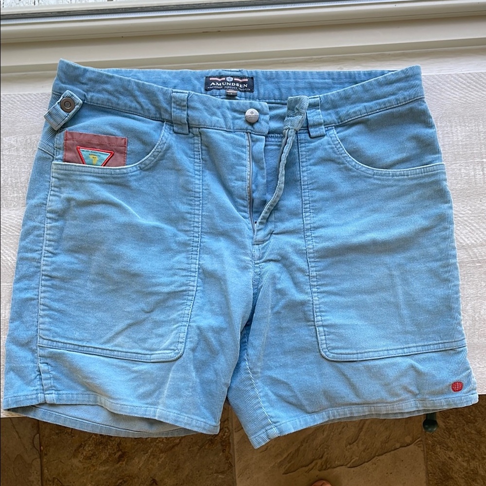 Sky Blue Cord Shorts with Logo Patch